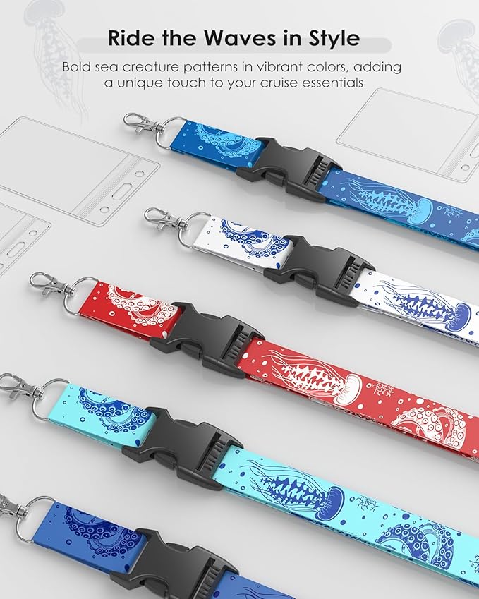 Cruise Lanyards with Ocean Creature Design, Cruise Ship Lanyards with Waterproof ID Badge Holders