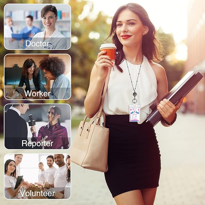 Lanyards for Id Badges 3 Pack Badge Lanyard with 6 Pcs Id Badge Holder Retractable Stainless Steel Teacher Lanyard Cruise Ship Lanyards for Girl Women (Black, Silver, Rose Gold)