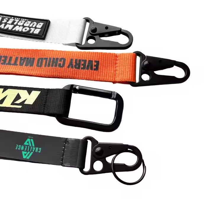 Custom key lanyard mobile phone strap carabiner short wrist nylon and polyester lanyard car keychain motorcycle lanyard