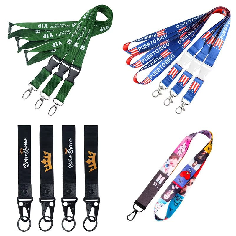Promotional polyester lanyard sublimation polyester wrist short lanyard strap