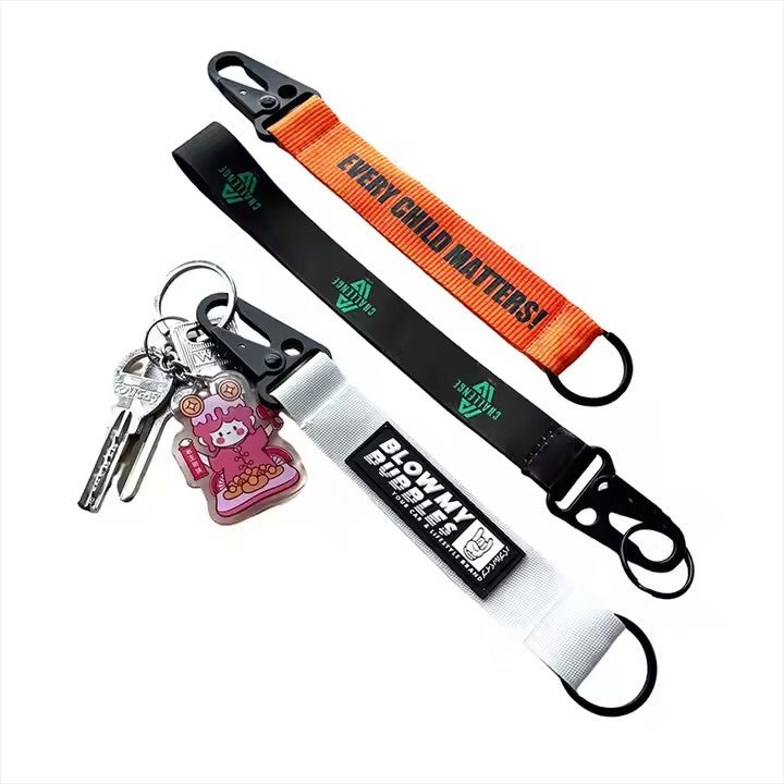 Custom key lanyard mobile phone strap carabiner short wrist nylon and polyester lanyard car keychain motorcycle lanyard