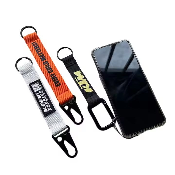Custom key lanyard mobile phone strap carabiner short wrist nylon and polyester lanyard car keychain motorcycle lanyard