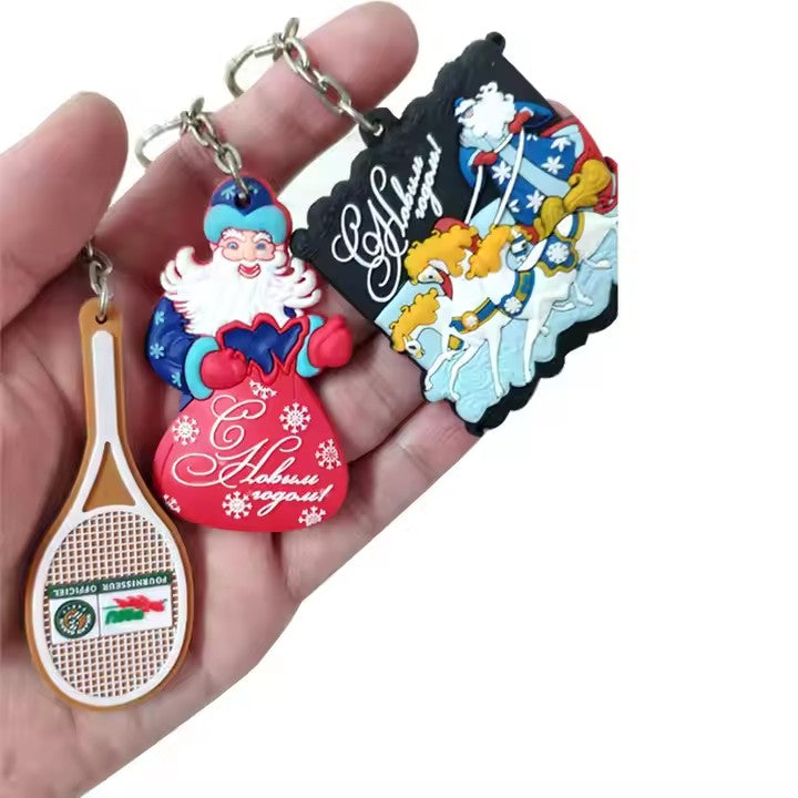 Personalized promotional gift keychain cute Christmas cartoon cartoon soft rubber polyvinyl chloride keychain customization logo 2d 3d keychain