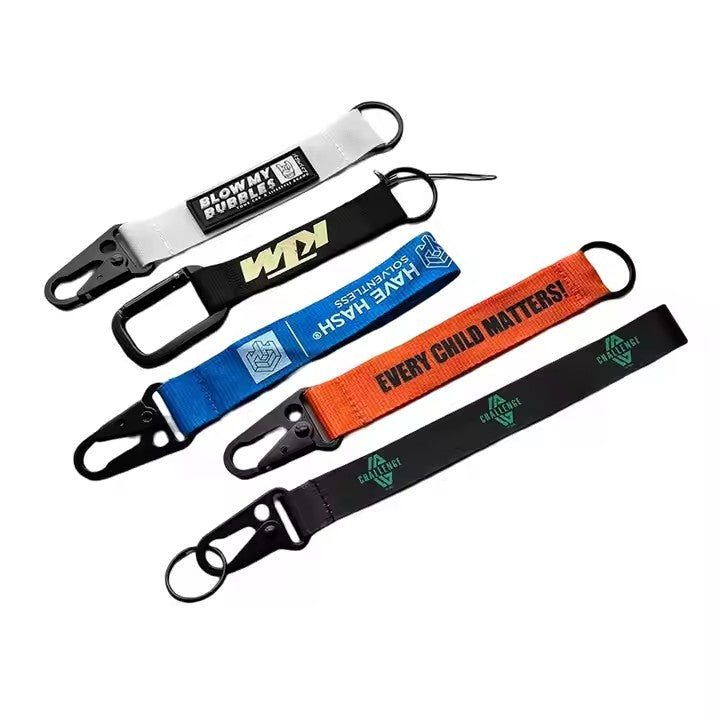 Custom key lanyard mobile phone strap carabiner short wrist nylon and polyester lanyard car keychain motorcycle lanyard