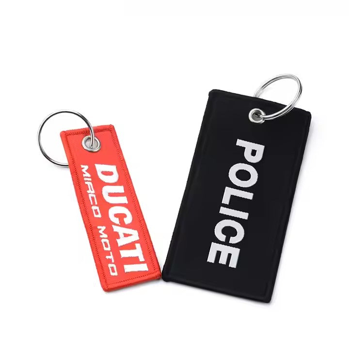 Custom Jet Tag Fabric Embroidery Keychain Lanyard Key Tag With Embroidery Unique Keychains