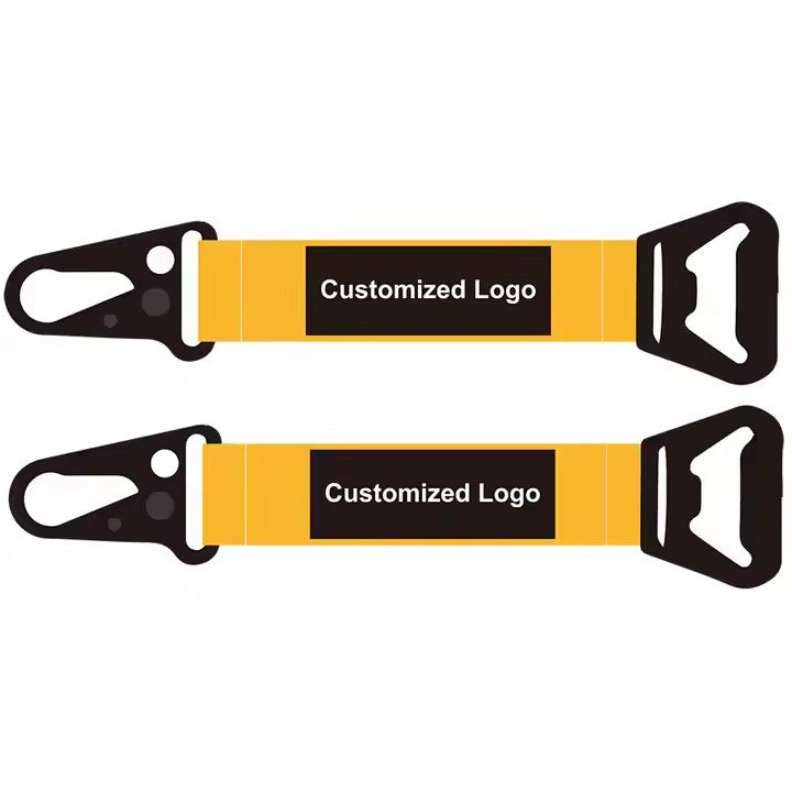 Customized high-quality carabiner keychain high-strength polyvinyl chloride label nylon short lanyard keychain with rubber keychain stand