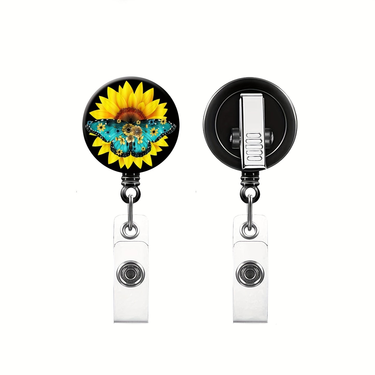 Black Rotating Sunflower Retractable Snap Button for Easy Access to Identification Badges, Suitable for Nurses, Bachelor's Degree Holders, Office Workers, Factory Floor Personnel