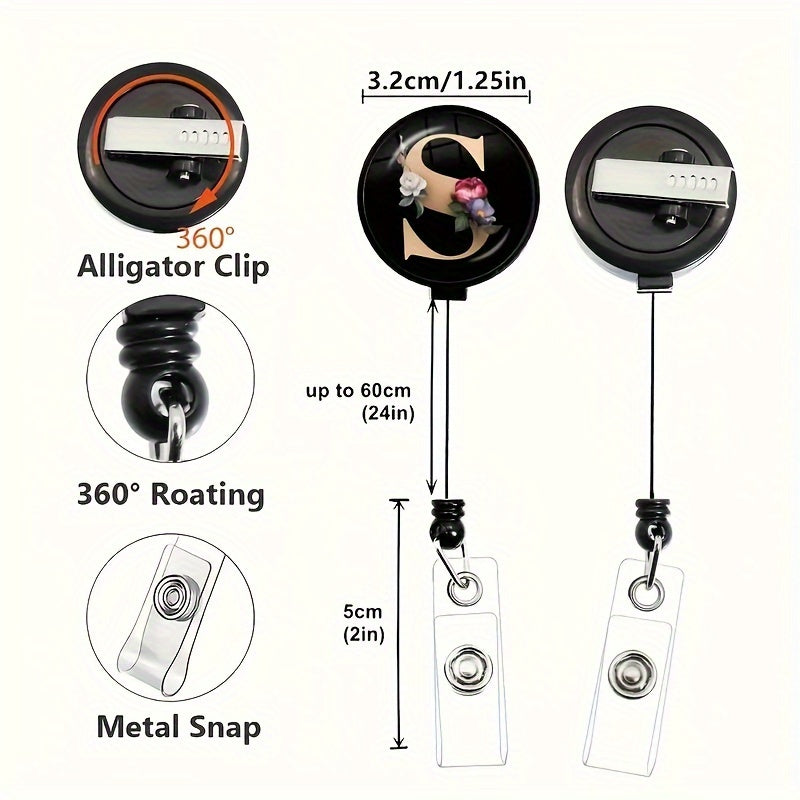 Black Rotating Sunflower Retractable Snap Button for Easy Access to Identification Badges, Suitable for Nurses, Bachelor's Degree Holders, Office Workers, Factory Floor Personnel