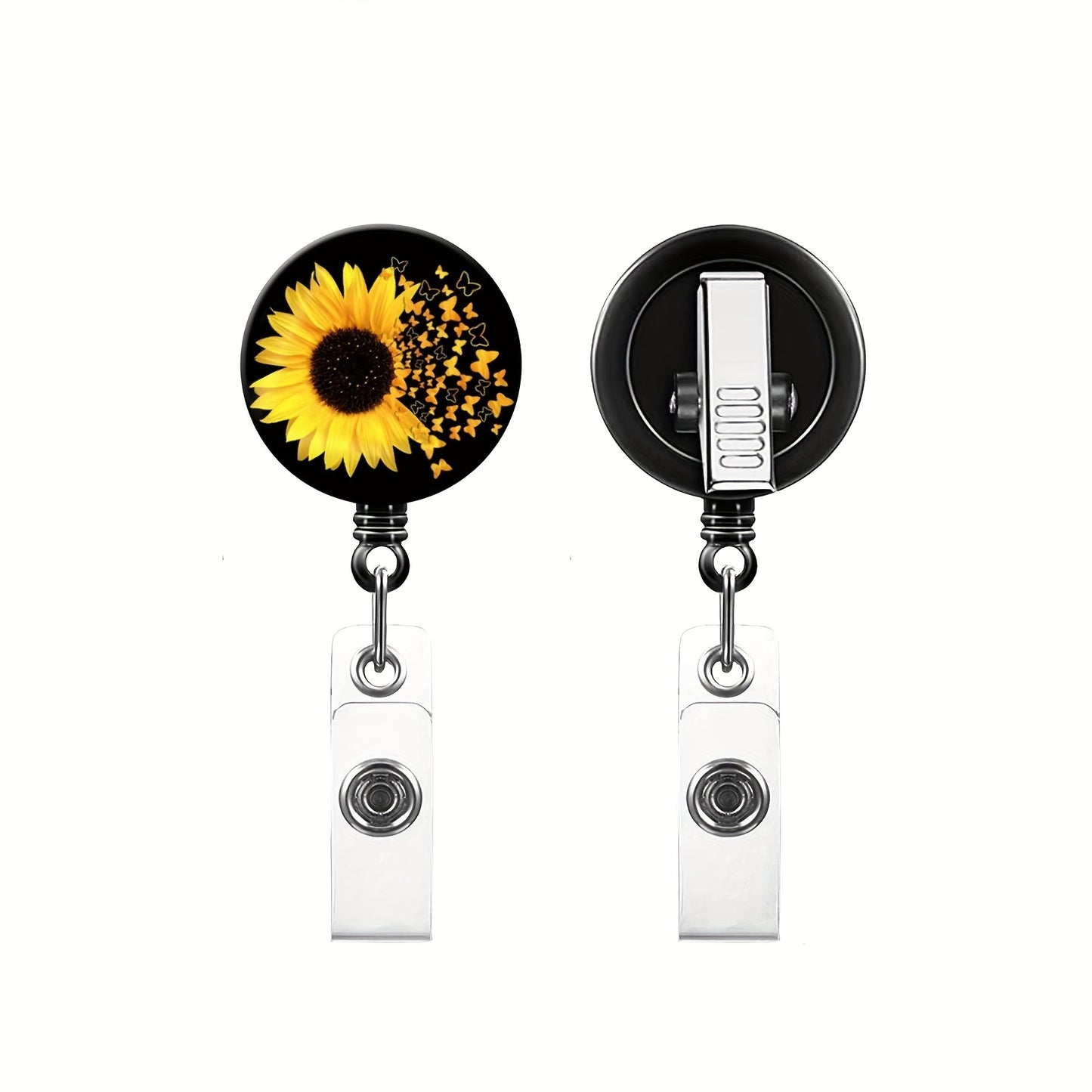 Black Rotating Sunflower Retractable Snap Button for Easy Access to Identification Badges, Suitable for Nurses, Bachelor's Degree Holders, Office Workers, Factory Floor Personnel