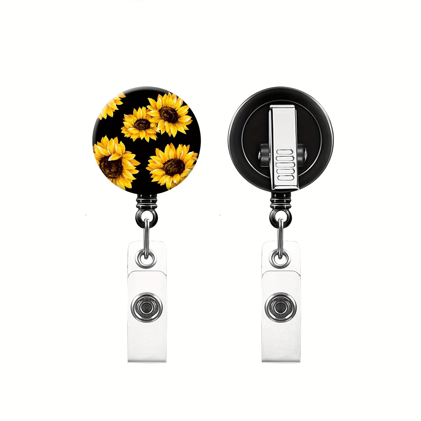 Black Rotating Sunflower Retractable Snap Button for Easy Access to Identification Badges, Suitable for Nurses, Bachelor's Degree Holders, Office Workers, Factory Floor Personnel
