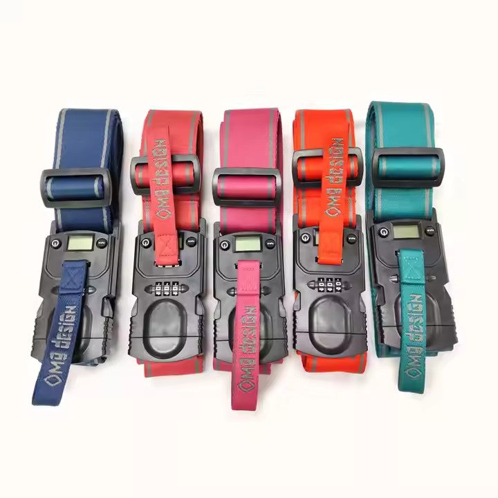 Rainbow color luggage strap with digital lock weight scale luggage strap with custom weight lift luggage strap