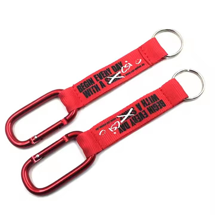 Wholesale Custom Short Lanyard Woven Key Chain Carabiner Short Strap Lanyard