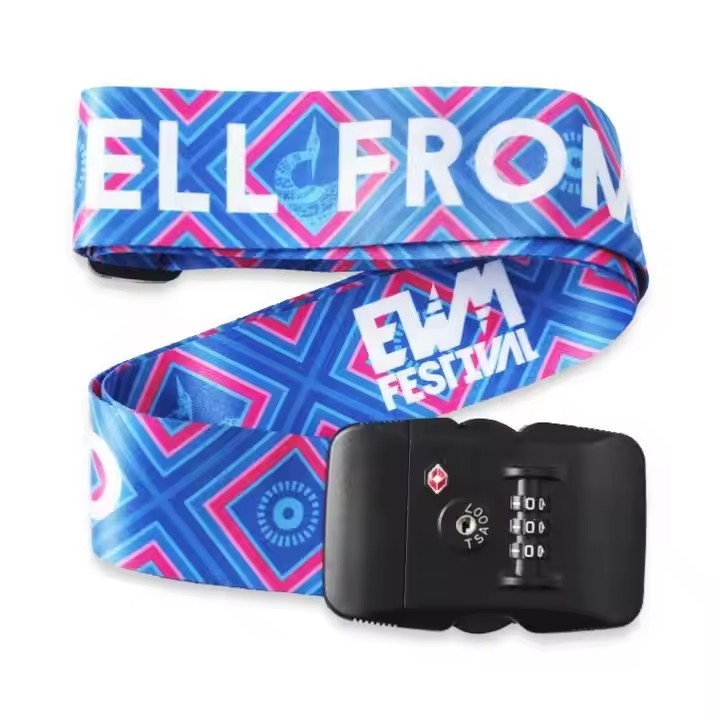 Custom logo adjustable polyester separation belt clip suitcase belt luggage belt