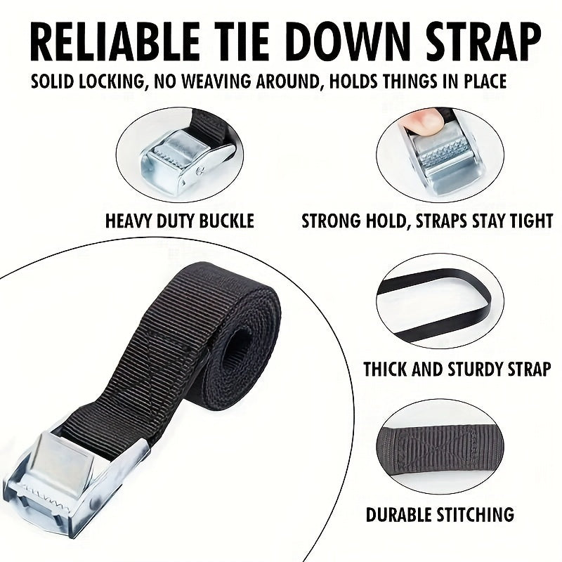 1pc Lashing Strap With CAM Buckle, 1-inch X 11-foot Zinc Alloy Press Buckle Strap, Cargo And Baggage Strap 1m/2m/3m/4m*25mm Black Tie Down Strap Strong Ratchet Belt Luggage Bag Cargo Lashing With Metal Buckle