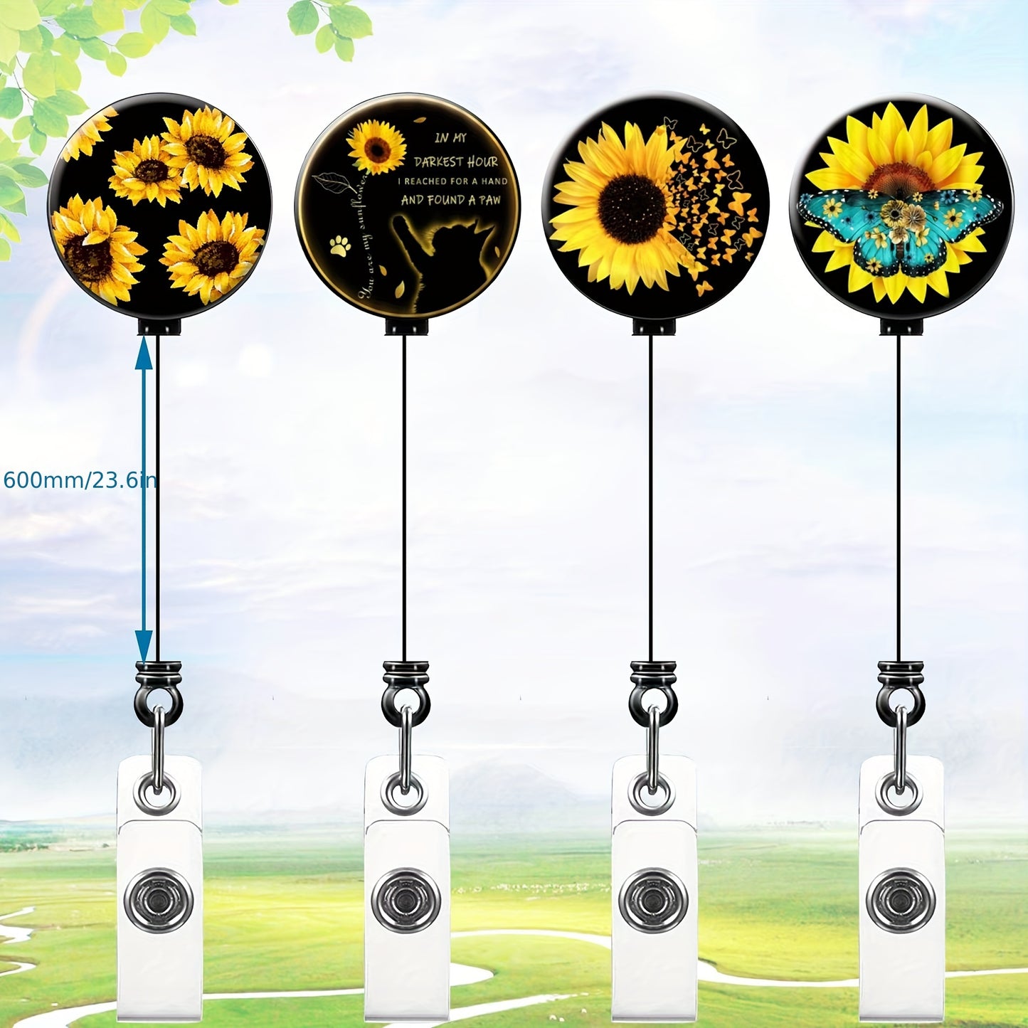 Black Rotating Sunflower Retractable Snap Button for Easy Access to Identification Badges, Suitable for Nurses, Bachelor's Degree Holders, Office Workers, Factory Floor Personnel