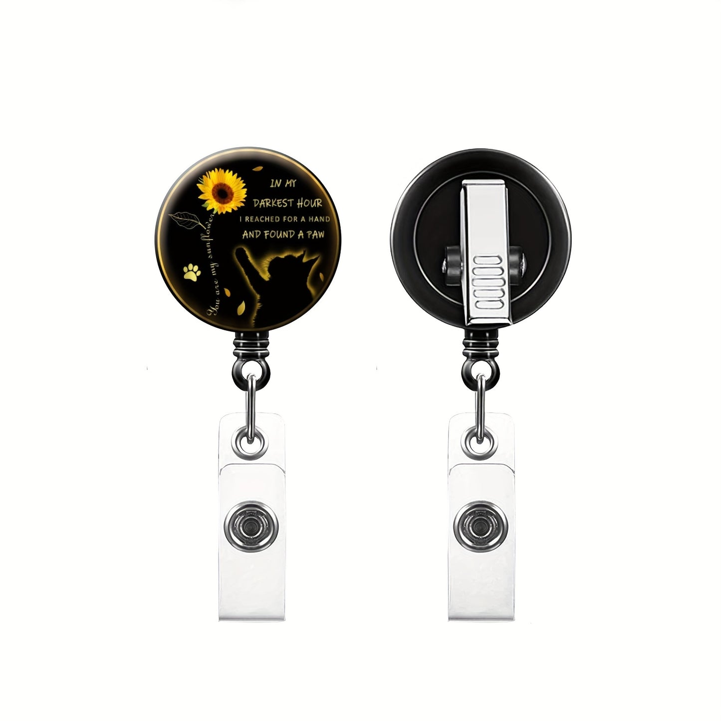 Black Rotating Sunflower Retractable Snap Button for Easy Access to Identification Badges, Suitable for Nurses, Bachelor's Degree Holders, Office Workers, Factory Floor Personnel