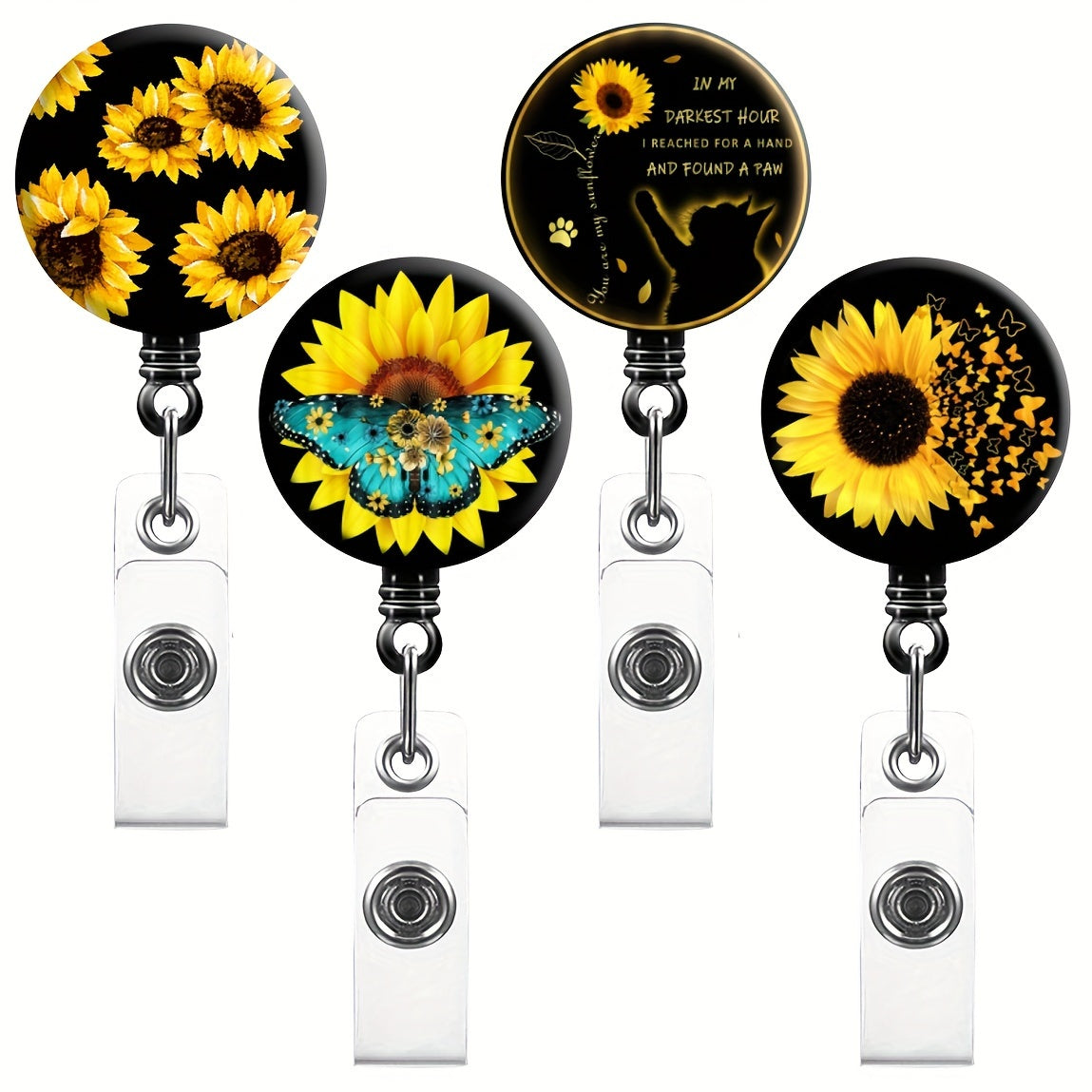 Black Rotating Sunflower Retractable Snap Button for Easy Access to Identification Badges, Suitable for Nurses, Bachelor's Degree Holders, Office Workers, Factory Floor Personnel